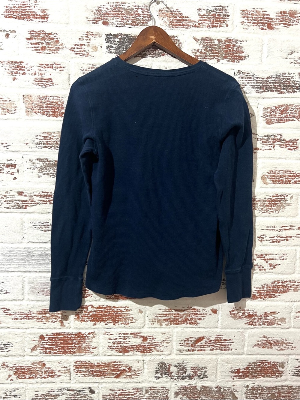 L.L. Bean Women's Waffle Knit Thermal Henley Shirt Navy Blue Long Sleeve Size M - Picture 3 of 8